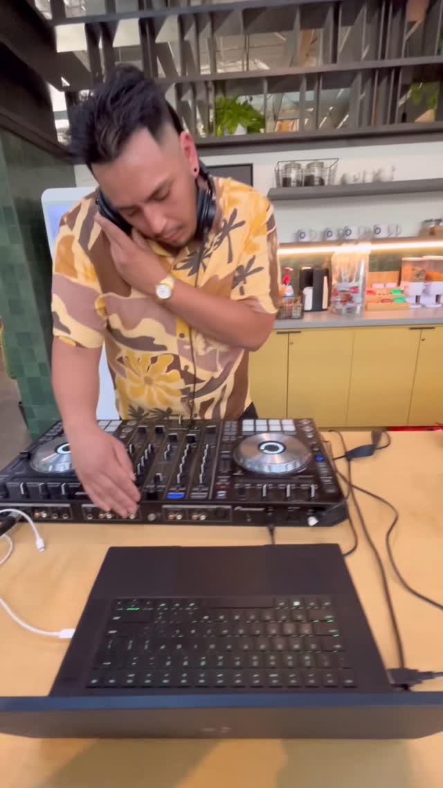 Resident DJ mid-set